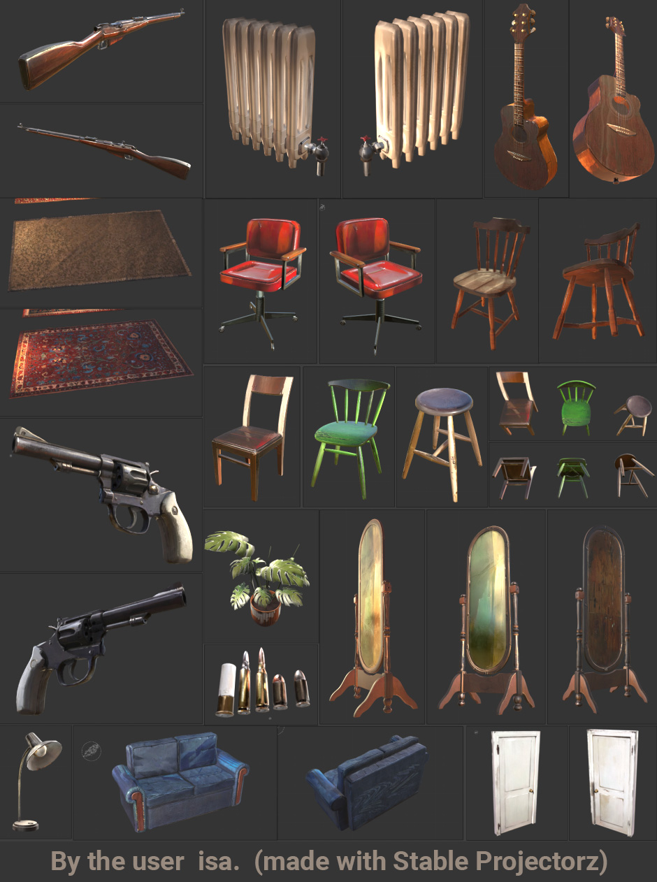items props asset pack created in Stable Projectorz