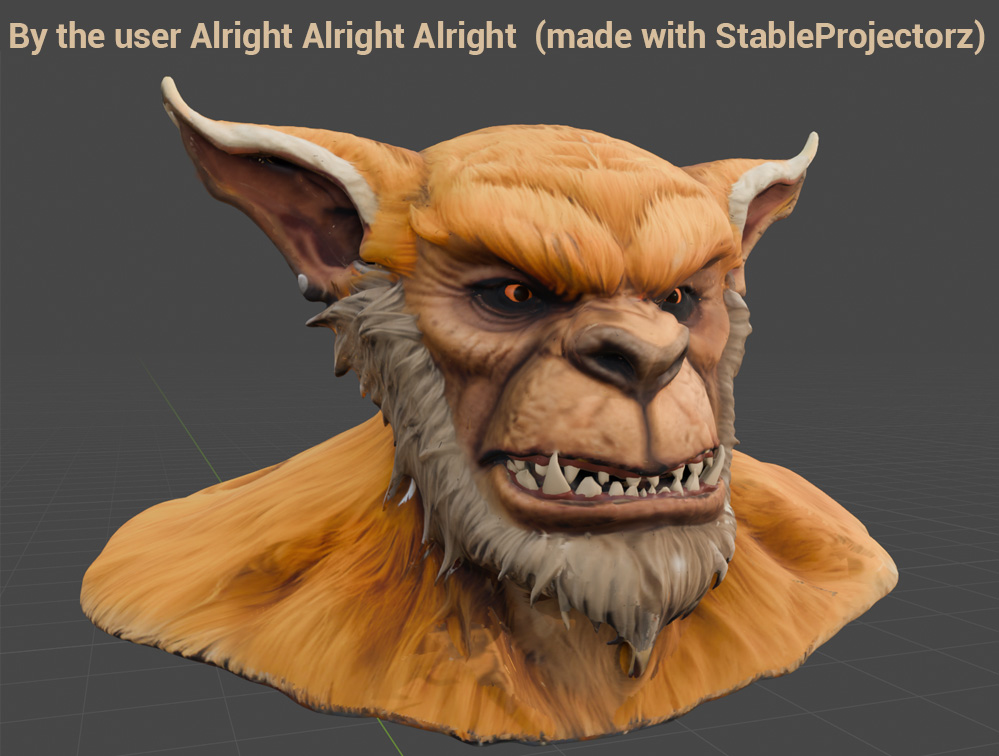 A 3d troll character generated and texture for free, in StableProjectorz ai program